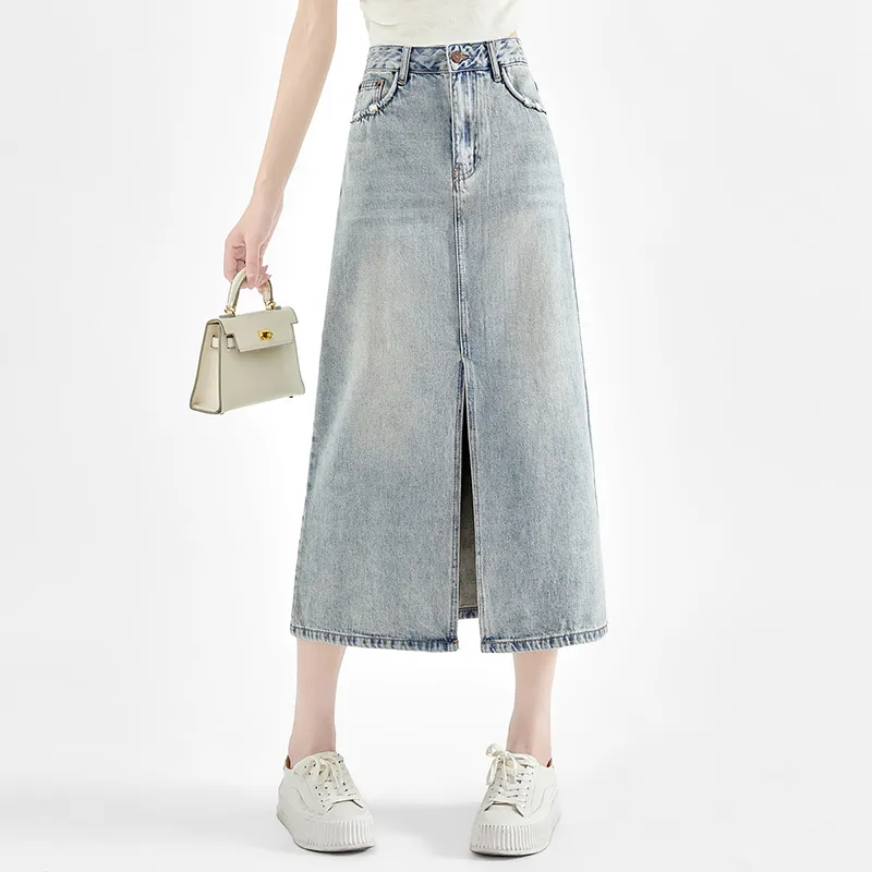 TOUCH Denim Long Skirt Women's Light Blue-3