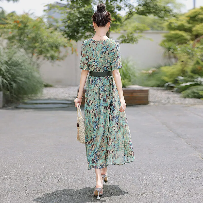 Cypress House Short Sleeved Dress Women's Blue Green Floral-1