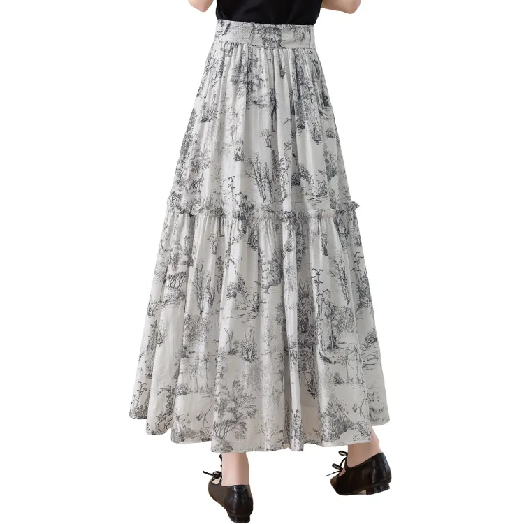 Cypress House Casual Long Skirt Women's Ink Wash Painting-1