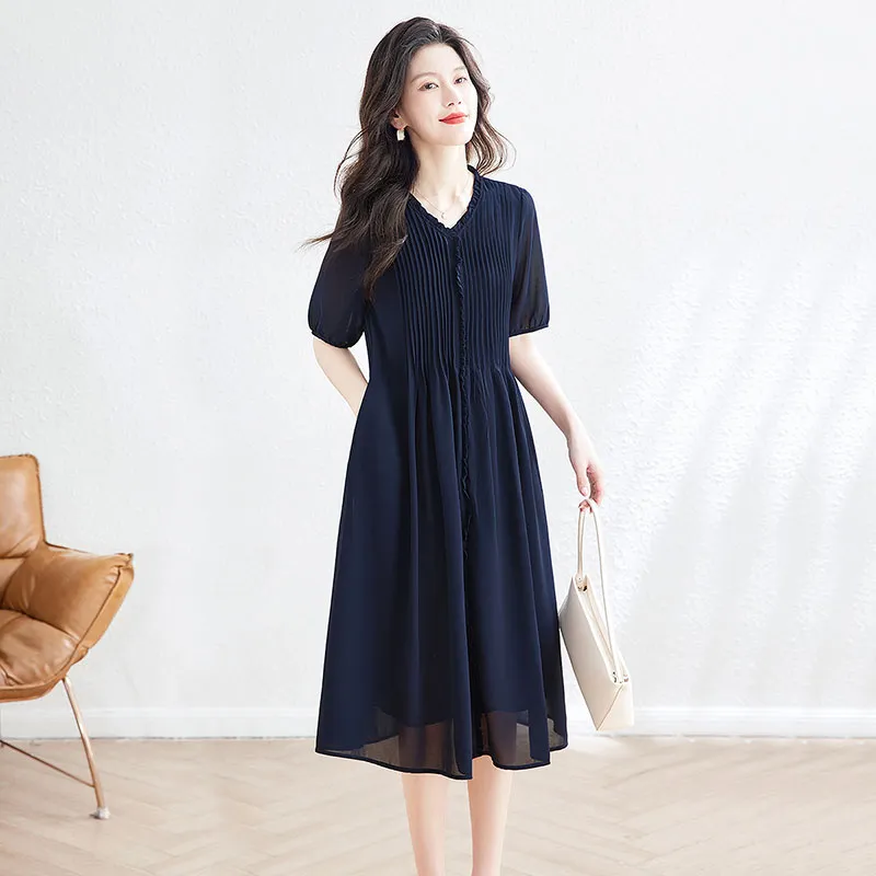 Cypress House Short Sleeved Dresses Women's Navy Blue-4