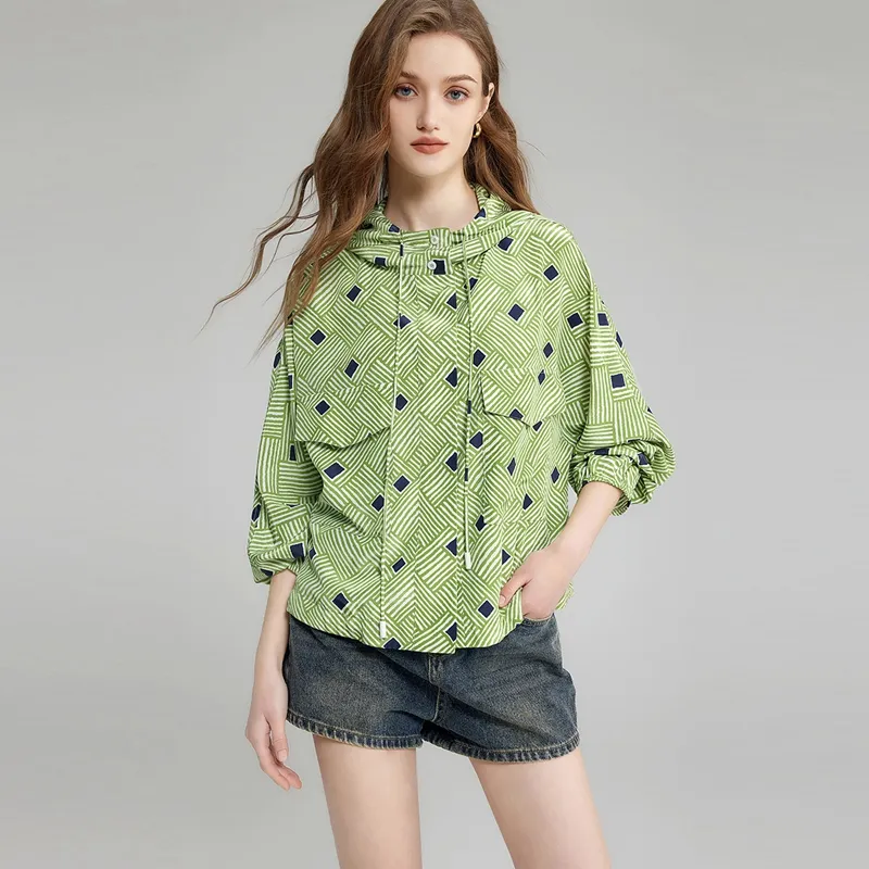 TOUCH Shirt Women's Green With Ecru Stripes-2
