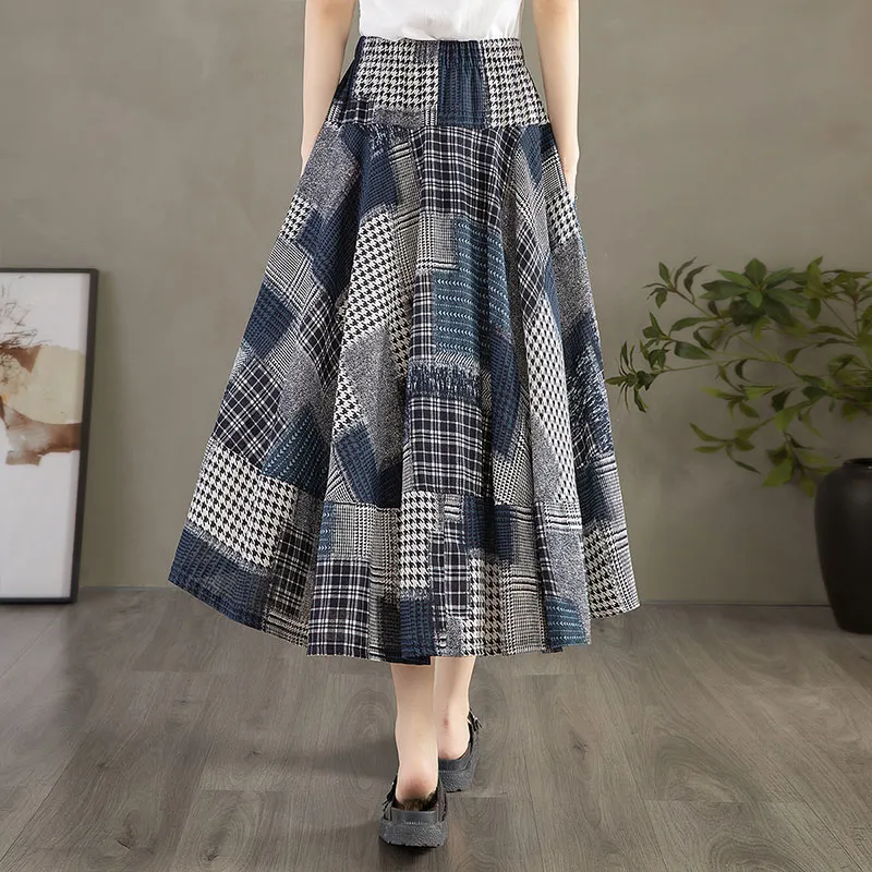 Cypress House Casual Long Skirt Women's Black White Blue Plaid-6