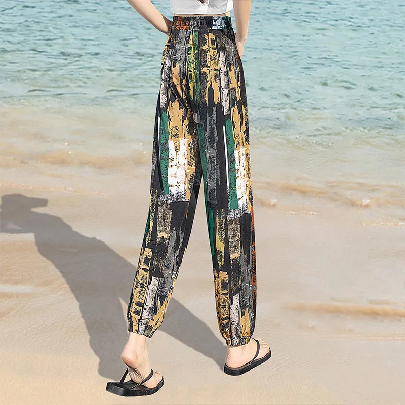 Cypress House Casual Pants Women's Black With Yellow Green Pattern-3