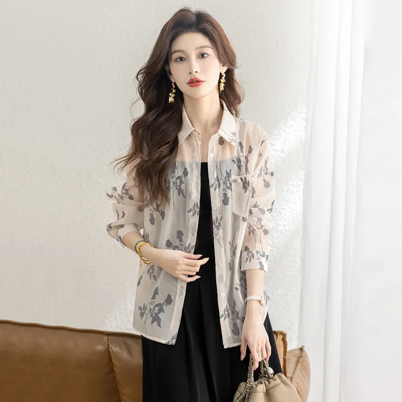 Cypress House Shirt Women's Apricot Ink Flower-3