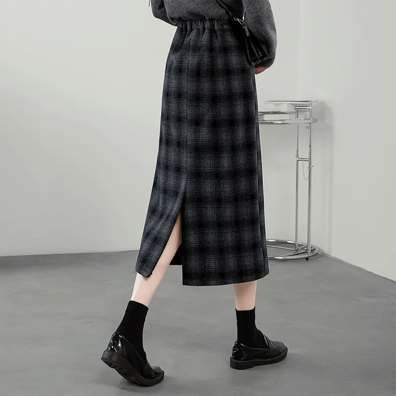 Cypress House Casual Long Skirt Women's Black Gray Blue Plaid-3