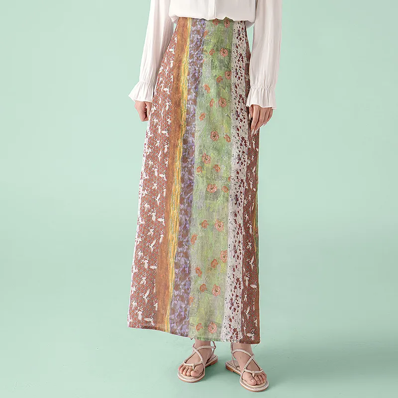 Cypress House Casual Long Skirt Women's Green Floral-6