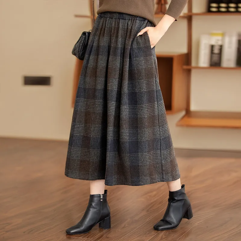 Cypress House Casual Long Skirt Women's Navy Blue Plaid-4