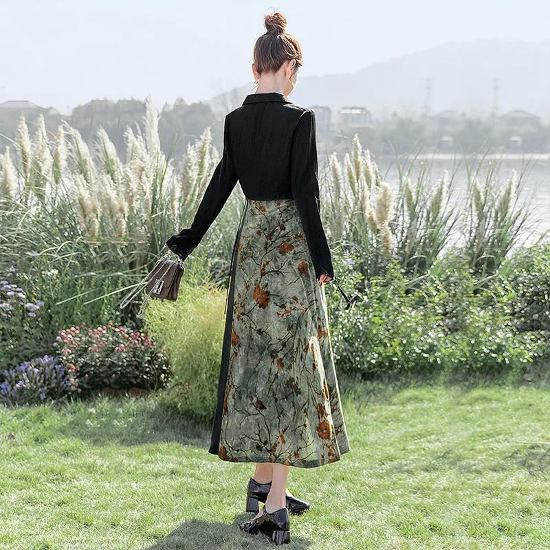 Cypress House Skirt Set Women's Black+Vintage Green-2