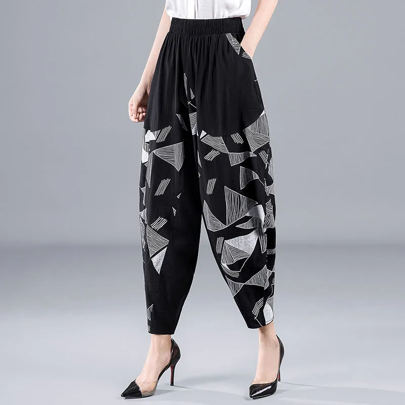 Cypress House Casual Pants Women's Black With White Geometric-6