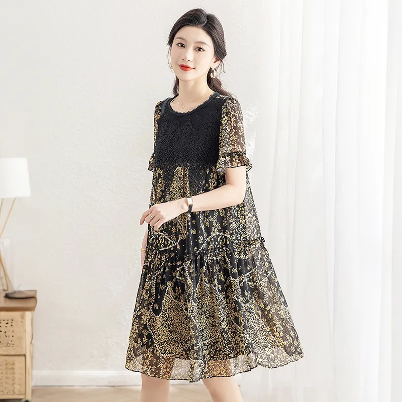 Cypress House Short Sleeved Dress Women's Black Yellow Floral-3