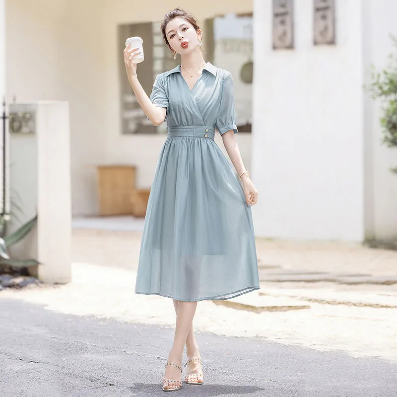 Cypress House Short Sleeved Dress Women's Light Blue-2