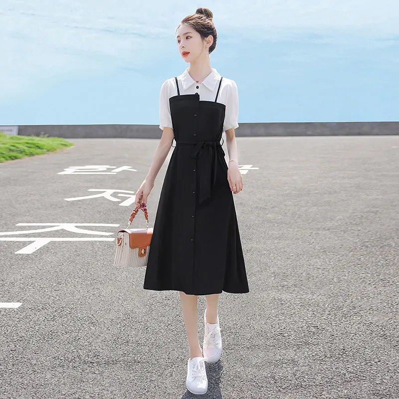 Cypress House Short Sleeved Dress Women's White Top And Black Bottom-4
