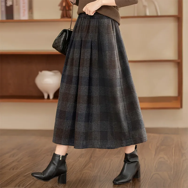 Cypress House Casual Long Skirt Women's Navy Blue Plaid-2