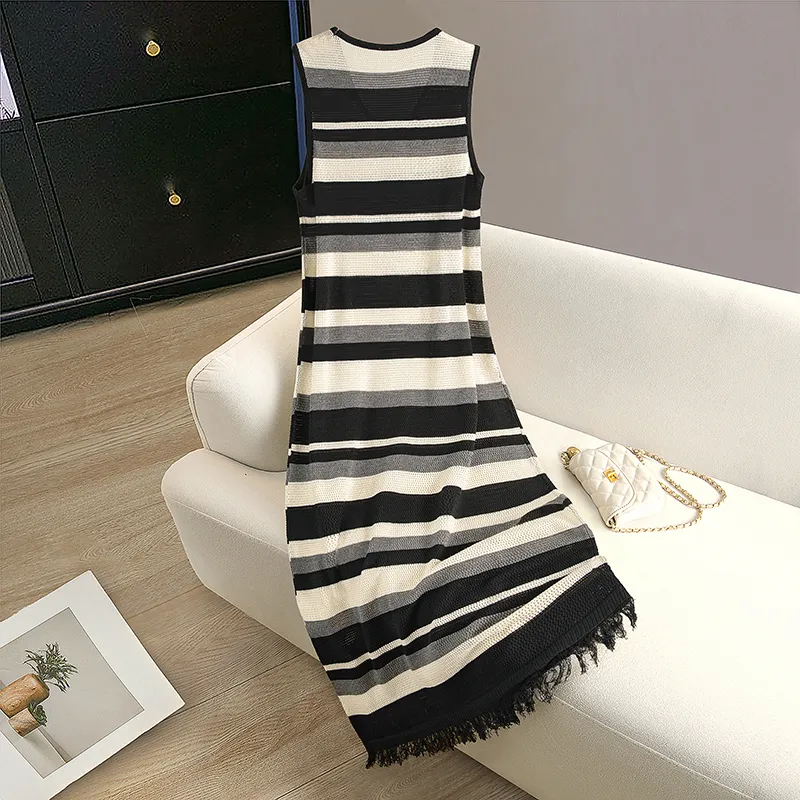 Cypress House Sleeveless Dress Women's Black Gray Stripes-3