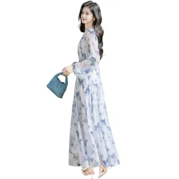 Cypress House Long Sleeved Dresses Women's Blue Butterfly