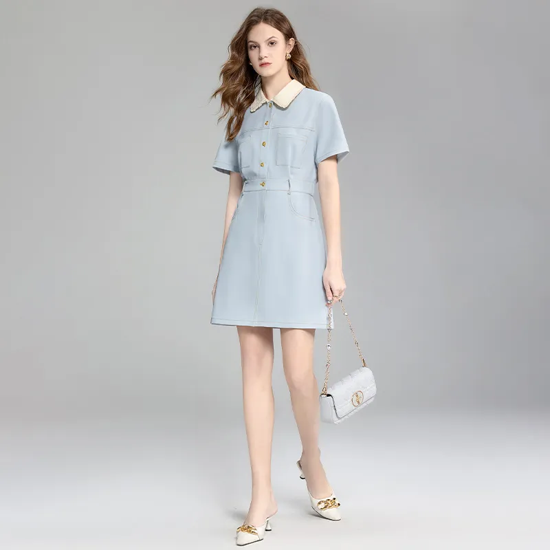 TOUCH Short Sleeved Dress Women's Light Blue-5