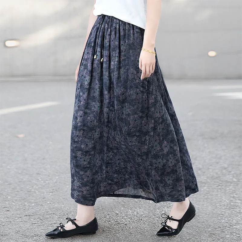 Cypress House Casual Long Skirt Women's Purple Floral-2