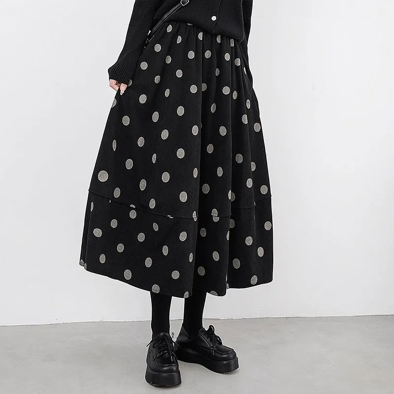 Cypress House Casual Long Skirt Women's Black Polka Dot-4