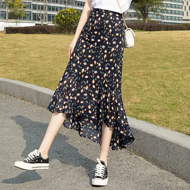 Cypress House Casual Long Skirt Women's Navy Blue Base Multicolor-4