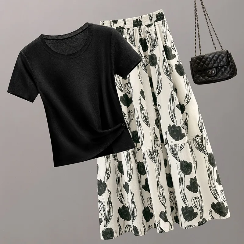 Cypress House Skirt Set Women's Black+Apricot With Black Floral-3