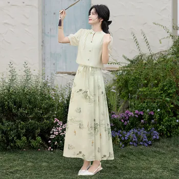 Cypress House Skirt Set Women's Apricot+Light Green Painting