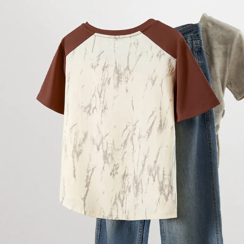 TOUCH Raglan Sleeve T Shirt Women's Beige & Brick Red-3