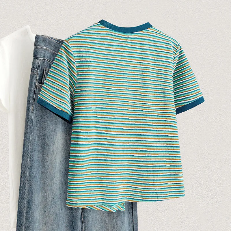 TOUCH T Shirt Women's Blue Green Stripes-7