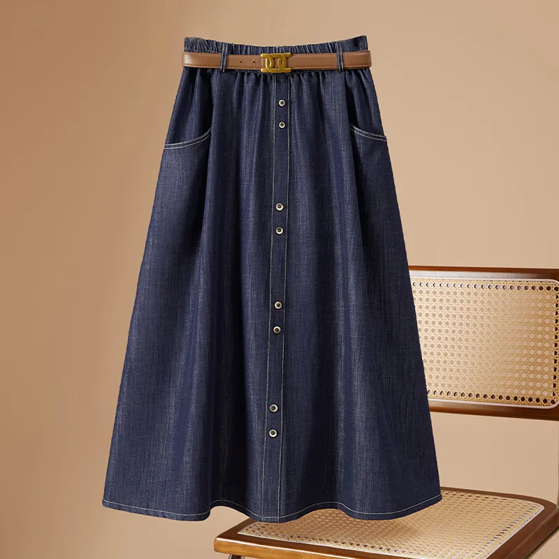 TOUCH Casual Long Skirt Women's Dark Blue-2