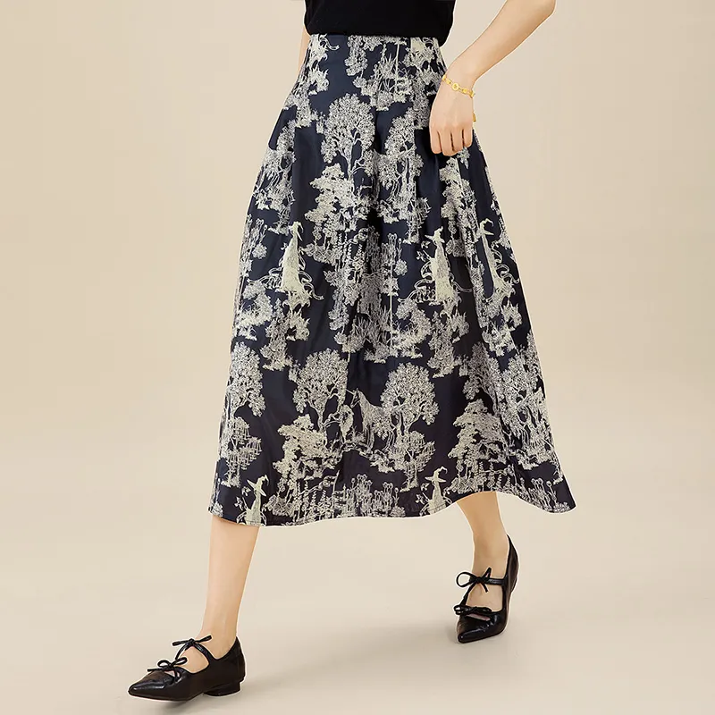 Cypress House Casual Long Skirt Women's Navy Blue-4
