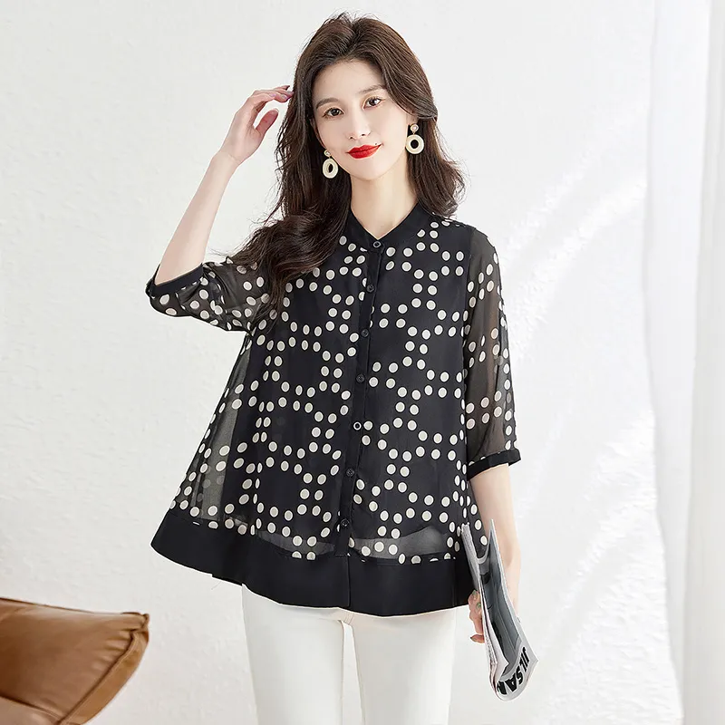 Cypress House Shirt Women's Black Sole Beige Polka Dot-5