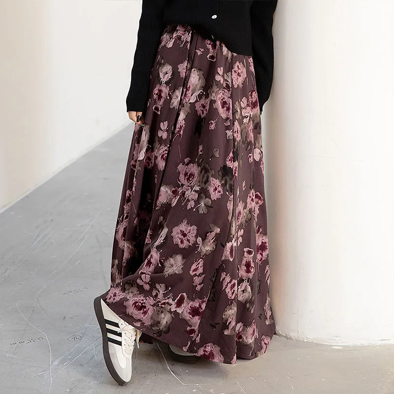 Cypress House Casual Long Skirt Women's Pink Coffee Floral-6