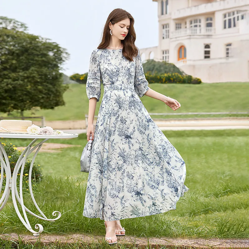 TOUCH Short Sleeved Dress Women's Gray Blue Multicolor-5