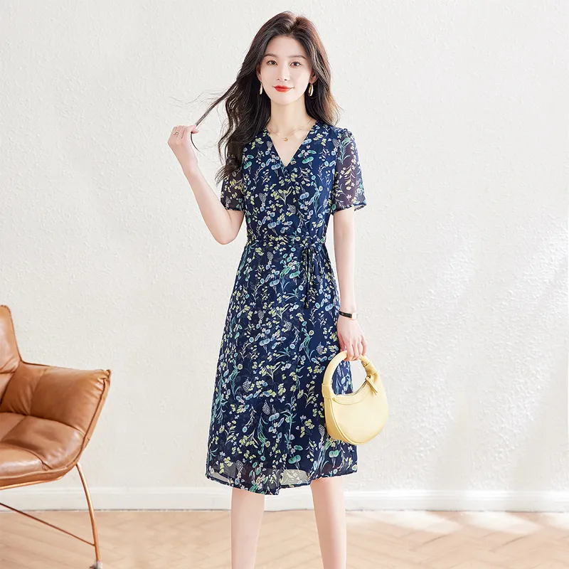 Cypress House Short Sleeved Dress Women's Navy Blue With Yellow Green Floral-3