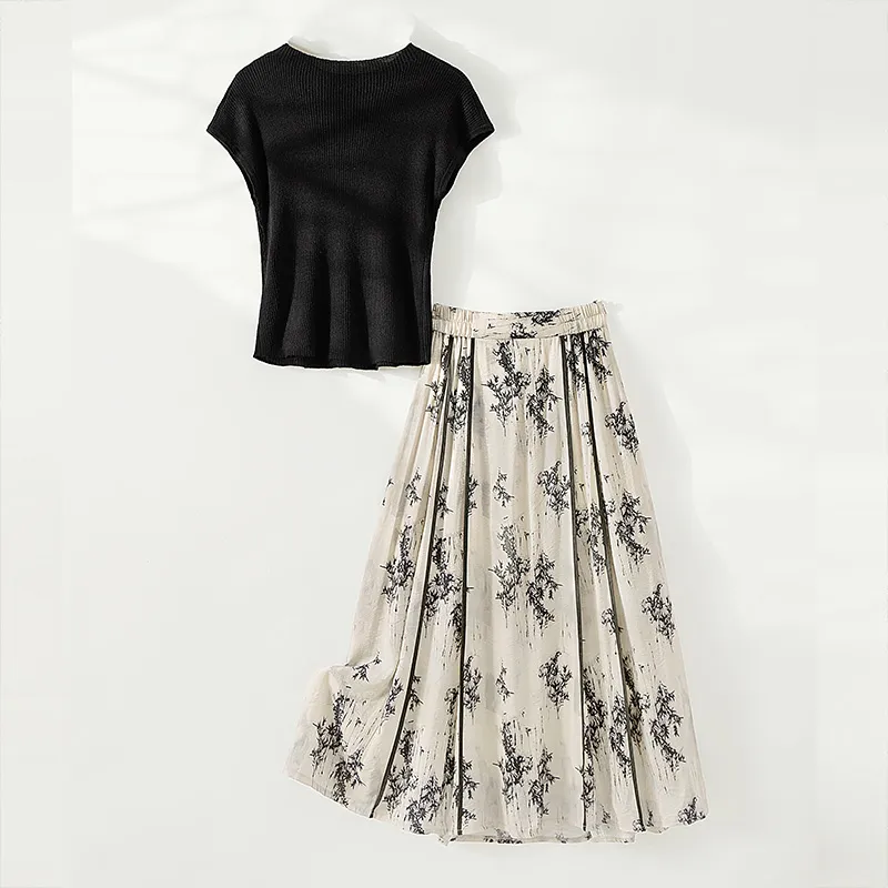 Cypress House Skirt Set Women's Black+Beige Ink Wash-3