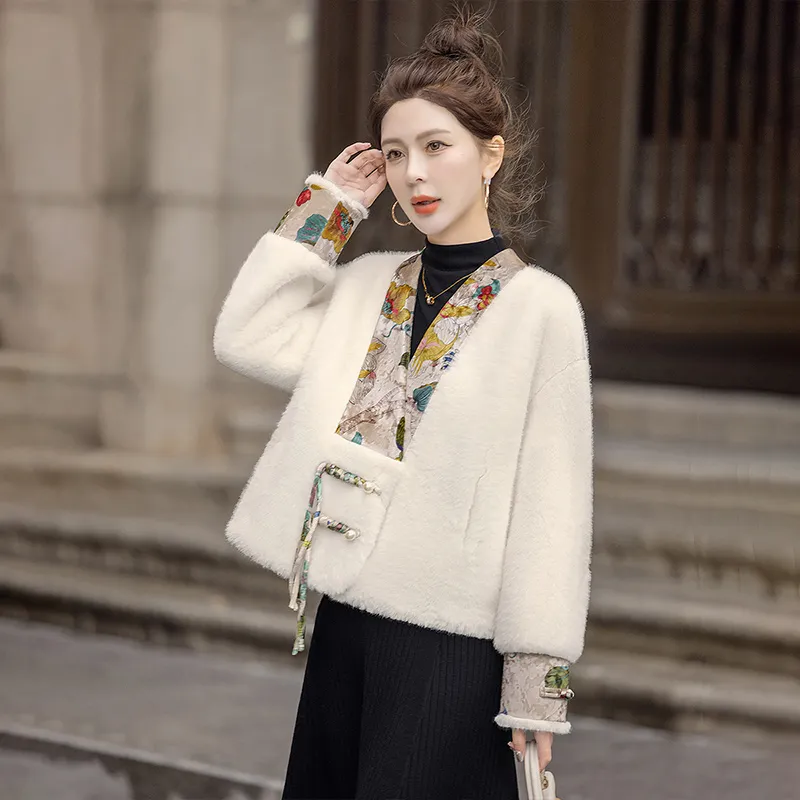 Cypress House Velvet-feel Coat Women's Ecru-4