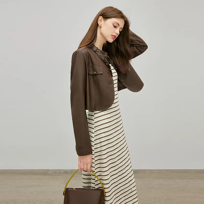 TOUCH Cropped Coats Women's Coffee-6