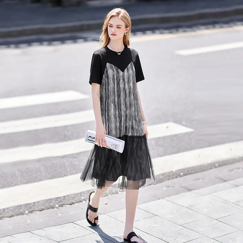 TOUCH Short Sleeved Dresses Women's Black & Heather Gray-2
