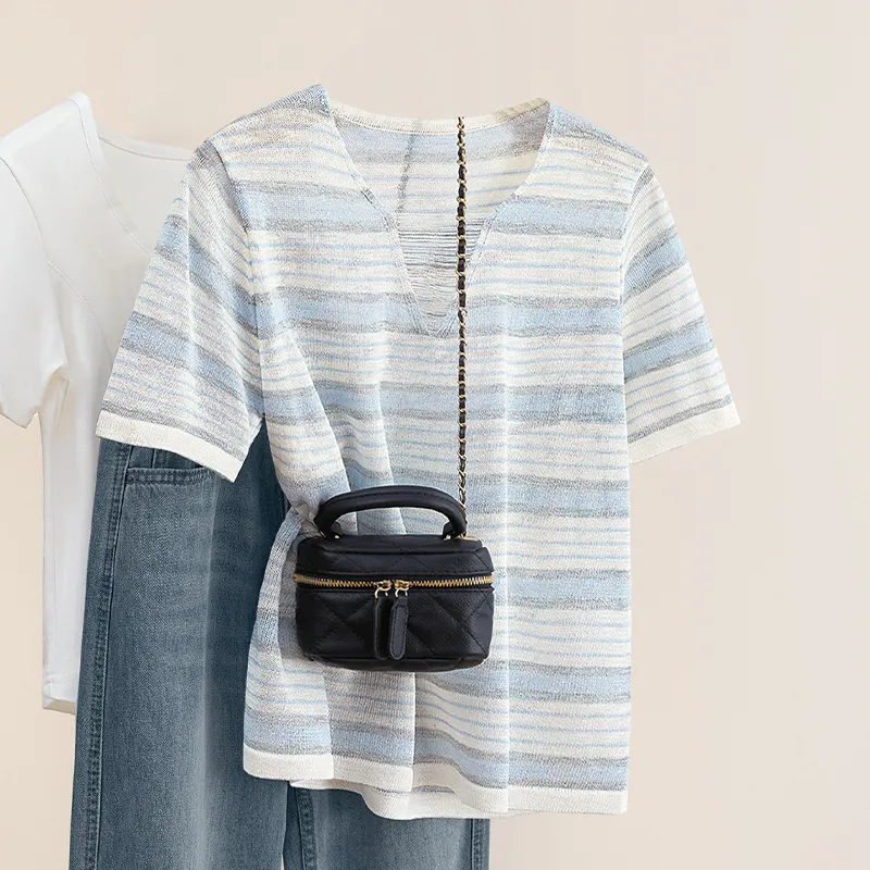 TOUCH Knitwear Women's Blue Gray Stripes-2
