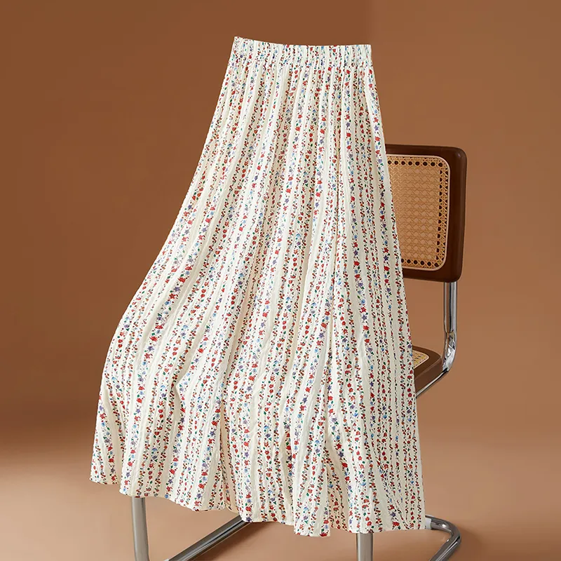 TOUCH Casual Long Skirt Women's Beige With Floral-2