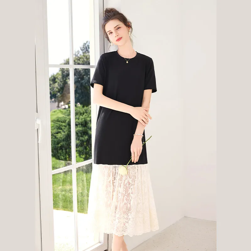 TOUCH Short Sleeved Dress Women's Black Top And Apricot Bottom-4
