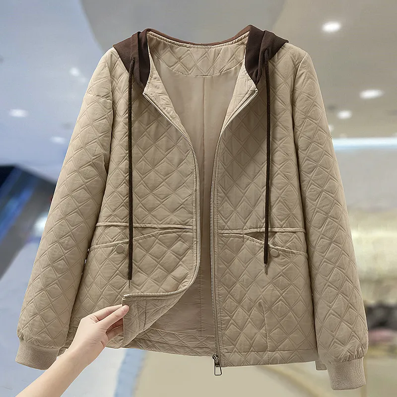 Cypress House Cropped Coat Women's Beige & Dark Coffee-2