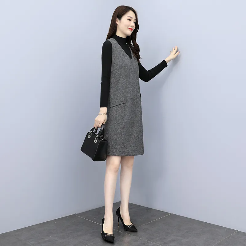 Cypress House Sleeveless Dress Women's Black Gray Herringbone-4