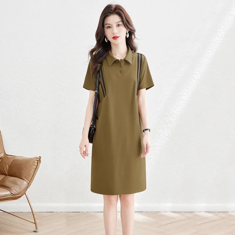 Cypress House Short Sleeved Dresses Women's Khaki Green-5