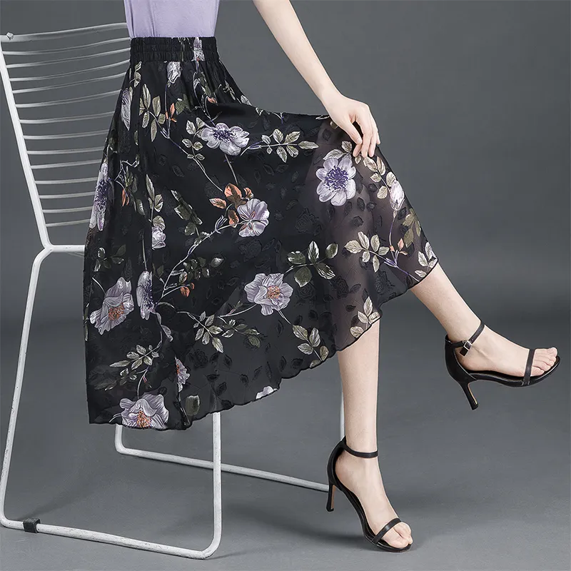 Cypress House Casual Long Skirt Women's Navy Blue With Floral-3