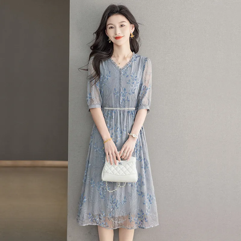 Cypress House Short Sleeved Dress Women's Gray Blue-6