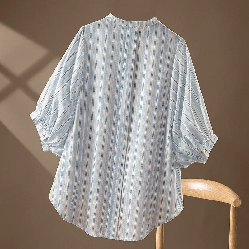 Cypress House Shirt Women's Light Blue Stripes-3