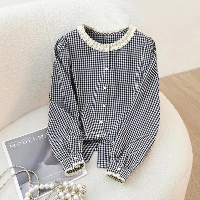 TOUCH Shirt Women's Black Beige Plaid-4