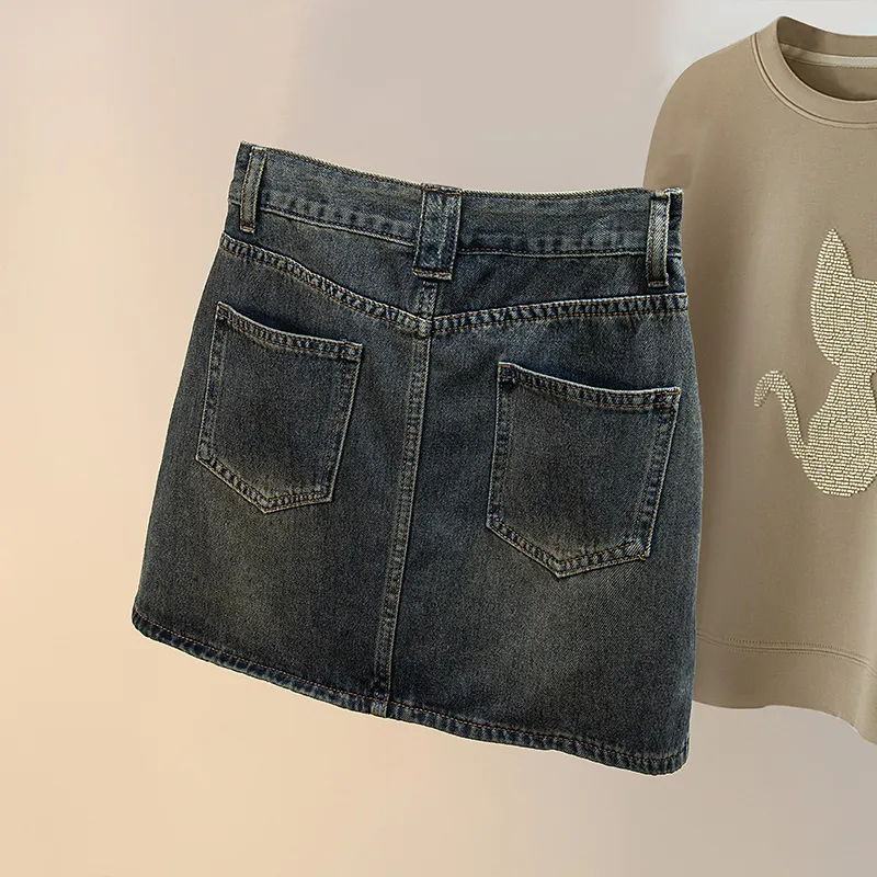 Cypress House Denim Short Skirts Women's Vintage Dark Blue-3