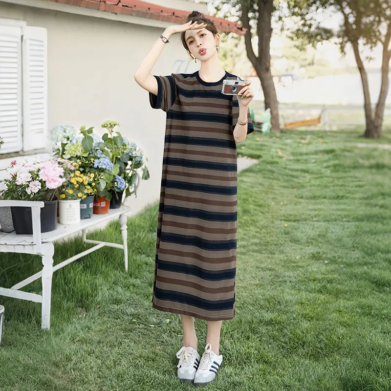 Cypress House Short Sleeved Dress Women's Navy Blue Stripes-3