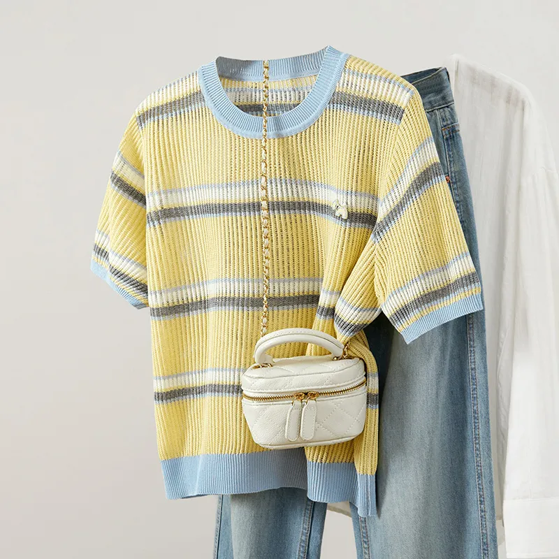 TOUCH Knitwear Women's Blue Yellow Stripes-2